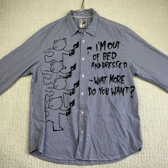 Guess x Brandalised x Banksy Stripe Button Up Out Of Bed Shirt Graffiti Read* - Picture 8 of 16